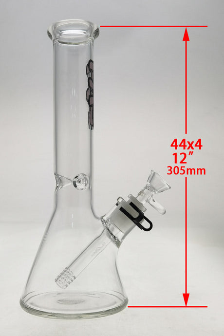 Thick Ass Glass 12" Beaker Bong in Clear Quartz, 44x4MM, with 18/14MM Downstem, side view