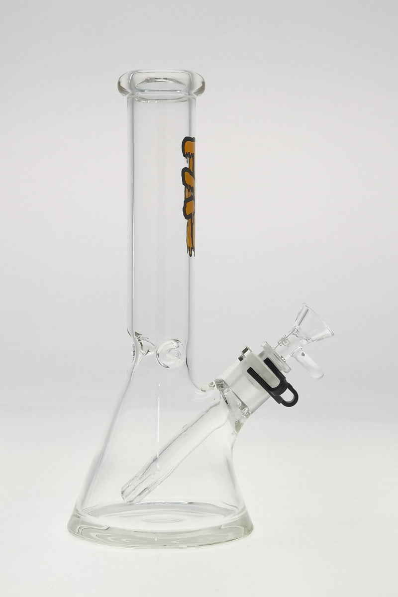 Thick Ass Glass 12" Beaker Bong in Clear with Durable 44x4MM Quartz and 18/14MM Downstem, front view