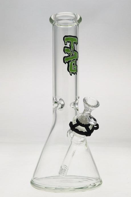 Thick Ass Glass 12" Beaker Bong, Clear with Slyme Logo, 7mm Thick Glass, Front View