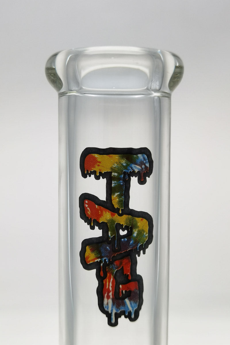 TAG 12" Clear Beaker Bong with Tie Dye Logo, 50x7MM Thick Glass, Front View
