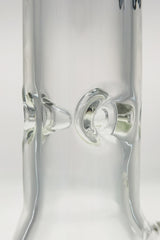 Close-up of TAG 12" Beaker Bong with 18/14MM Downstem, 50x7MM Thick Glass, Clear Variant