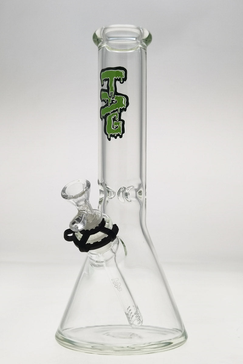 TAG 12" Clear Beaker Bong 50x7MM with 18/14MM Downstem, Front View on White Background