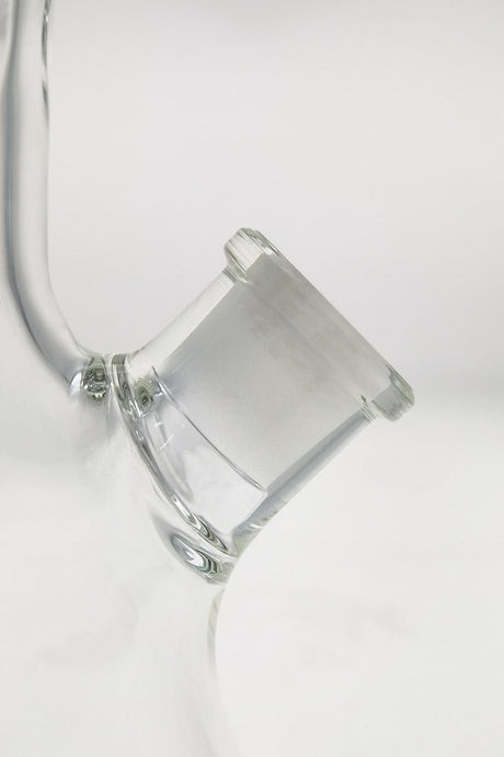 Close-up side view of TAG 12" Beaker Bong downstem, clear quartz, for dry herbs