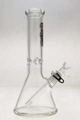 TAG clear beaker bong 12" 50x7MM with 18/14MM downstem, front view on white background
