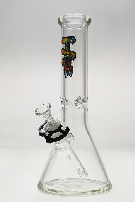 TAG 12" Clear Beaker Bong with Wavy Tie Dye Label and 18/14MM Downstem side view