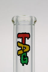 TAG 12" Beaker Bong with Rasta Logo, 50x9MM Heavy Wall, Clear Borosilicate Glass, Close-up