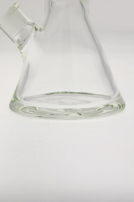 TAG heavy wall clear beaker bong base close-up with 45-degree joint