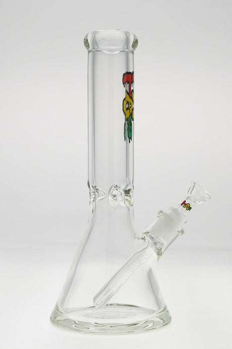 TAG 12" Beaker Bong 50x9MM with Rasta Logo, 18/14MM Downstem, Clear Borosilicate Glass