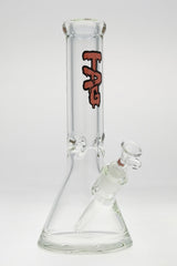 Thick Ass Glass 12" Beaker Bong in Clear Borosilicate with Black Logo, 18/14MM Downstem, Front View