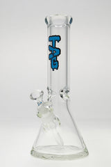 TAG 12" Beaker Bong in Clear Borosilicate Glass with Blue Logo, 50x9MM with 18/14MM Downstem