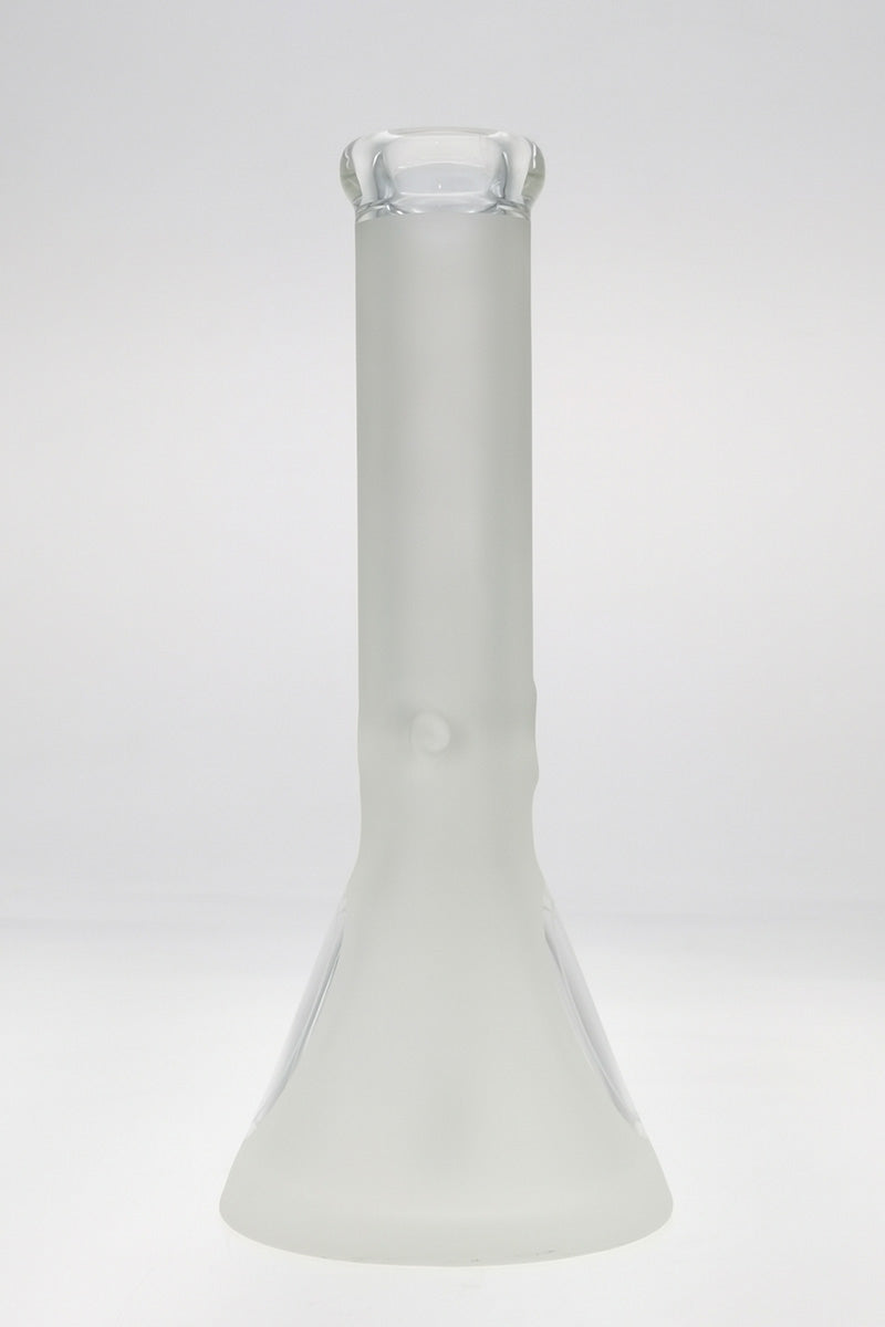TAG 12" Beaker Bong in Clear Borosilicate Glass with Heavy Wall, Front View on White Background