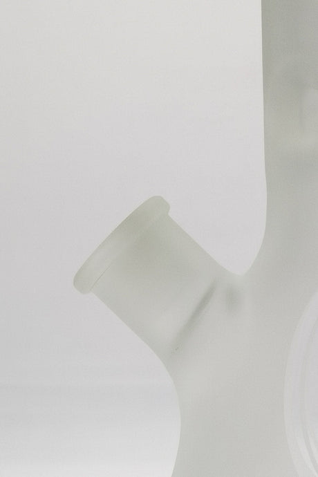 Close-up of TAG 12" Beaker Bong joint in frosted glass for dry herbs, 45 degree angle