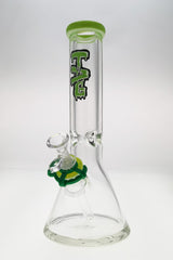 TAG 12" Beaker Bong in Clear Borosilicate Glass with Rasta Accent, 50x9MM with Downstem