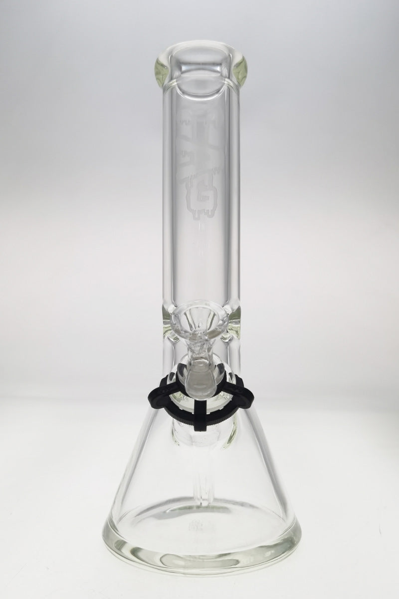 TAG 12" Beaker Bong in Rasta color, 50x9MM with heavy wall glass, front view on white background