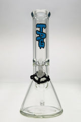 TAG 12" Beaker Bong in Clear Borosilicate Glass with Blue Logo, 50x9MM with 18/14MM Downstem