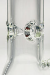 Close-up of TAG 12" Beaker Bong joint, 50x9MM with 18/14MM Downstem, clear borosilicate glass