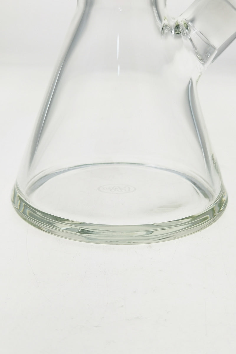Close-up of TAG 12" Beaker Base in Clear Borosilicate Glass, 50x9MM with Thick Wall Design