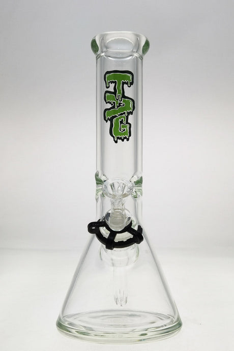 TAG 12" Beaker Bong with 50x9MM heavy wall glass, 18/14MM downstem, clear with black accents
