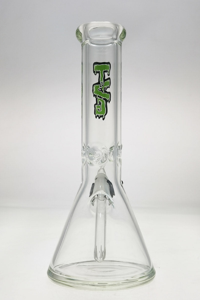 TAG 12" Beaker Bong in Clear Borosilicate Glass with Black Logo, 50x9MM Heavy Wall