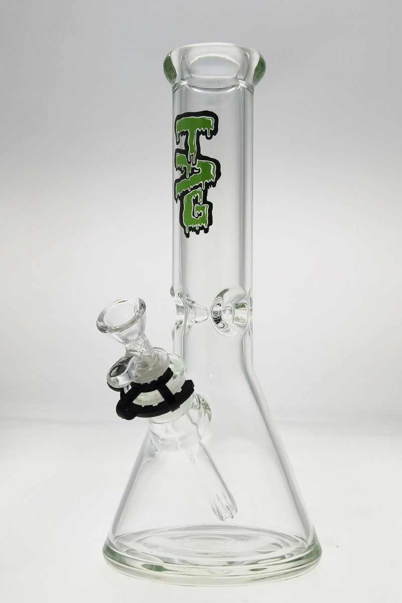 TAG 12" Beaker Bong in Clear Borosilicate Glass with Black Logo, 50x9MM with 18/14MM Downstem