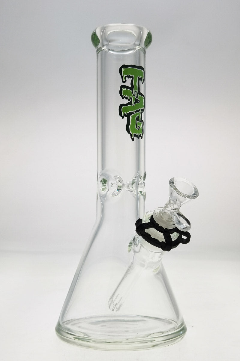 TAG 12" Beaker Bong, 50x9MM, with 18/14MM Downstem, Front View on White Background