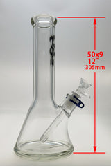 TAG 12" Beaker Bong 50x9MM with Clear Glass and 18/14MM Downstem Front View