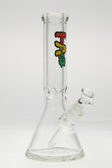 TAG 12" Beaker Bong 50x9MM with Rasta Logo, 18/14MM Downstem, Front View on White Background