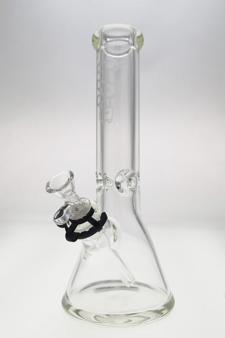 TAG 12" Beaker Bong 50x9MM Clear Borosilicate Glass with Black Downstem Front View