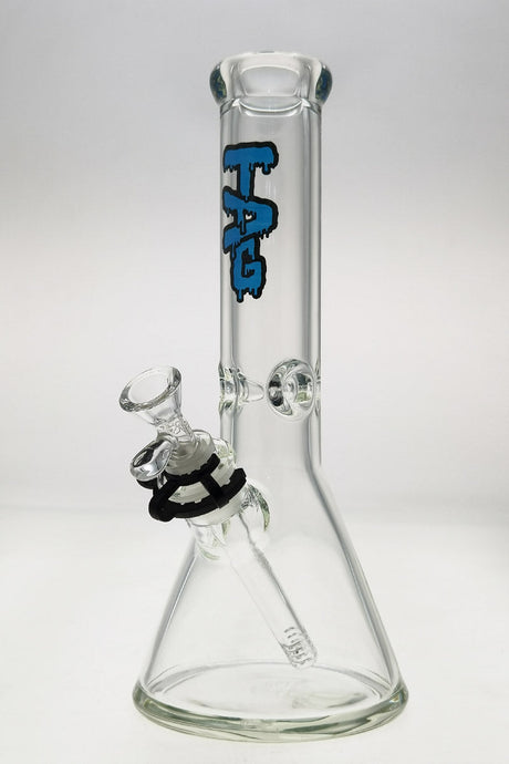 TAG 12" Beaker Bong 50x9MM with Wavy Blue Label and 18/14MM Downstem - Front View