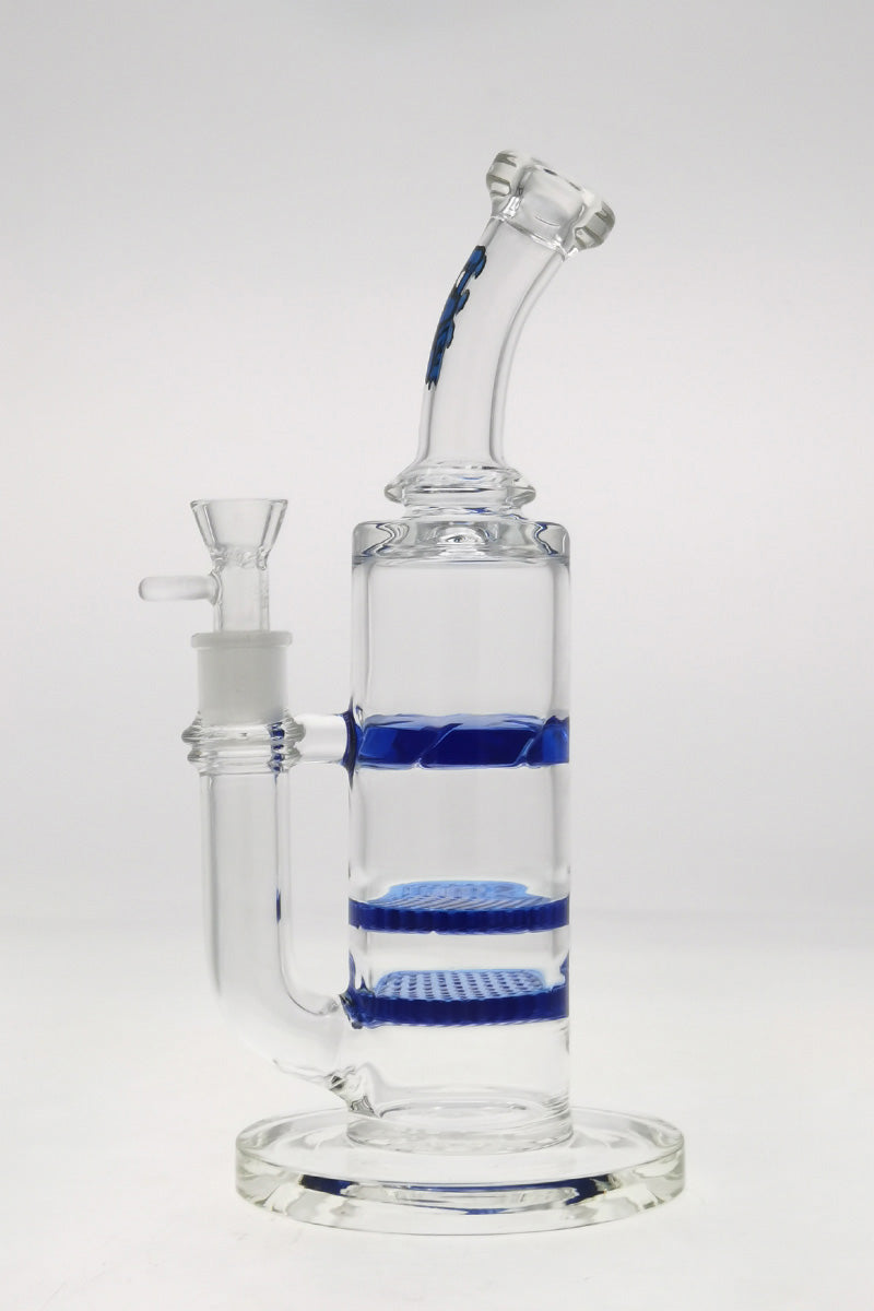 TAG 12" Bent Neck Bong with Double Honeycomb & Spinning Splashguard, Blue Accents