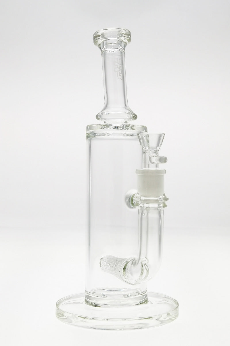 TAG 12" Bent Neck Bong with Matrix Inline Diffuser, 18MM Female Joint, Clear Glass, Front View