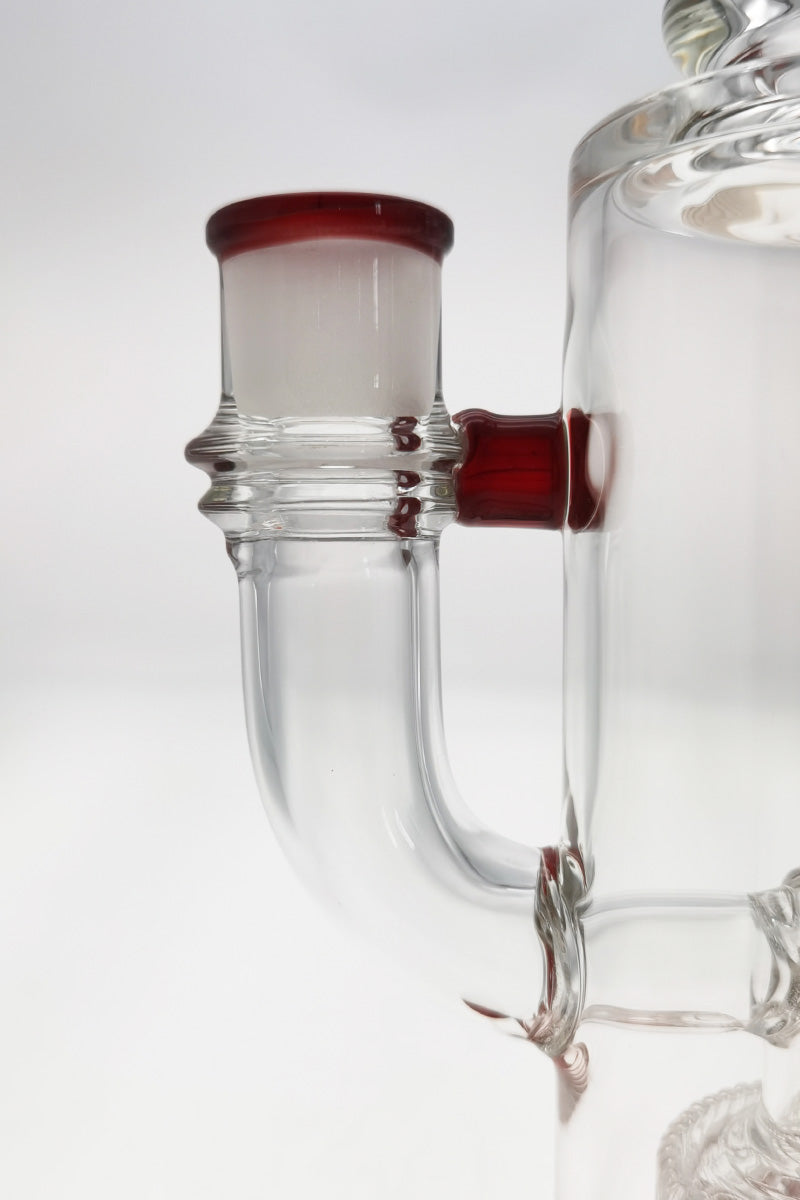 Close-up of TAG 12" Bent Neck Bong with Red Accents and Super Slit Matrix Diffuser