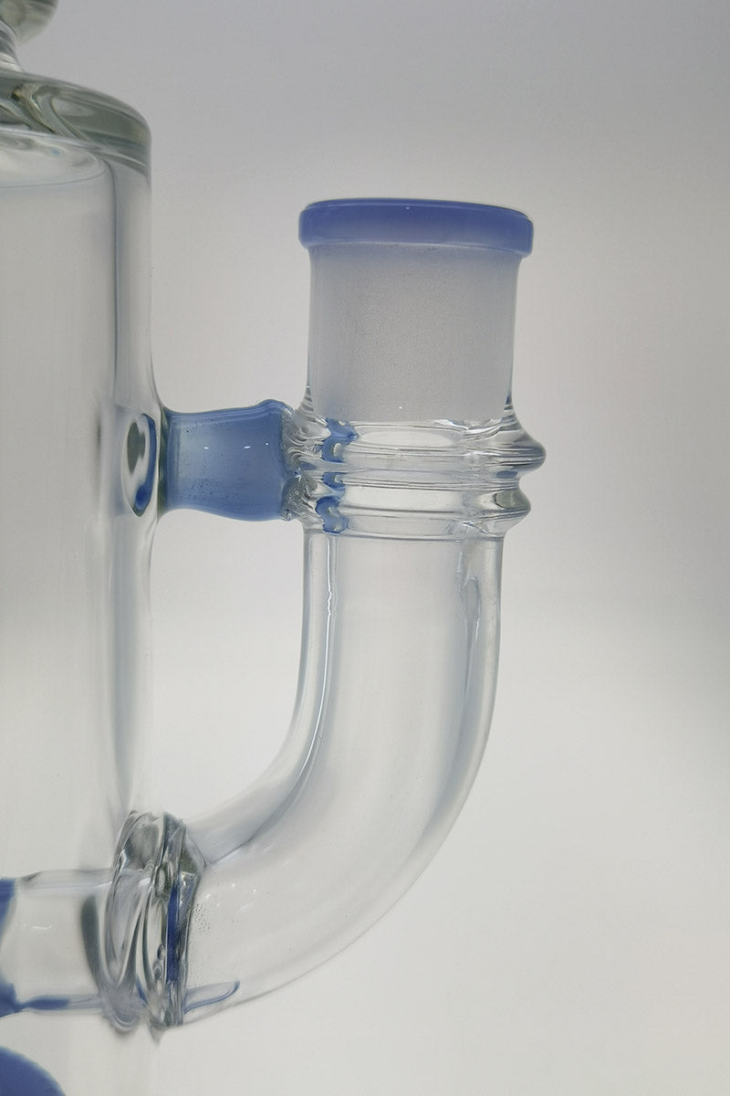 Close-up of TAG 12" Bent Neck Bong with Blue Matrix Diffuser and 18MM Female Joint
