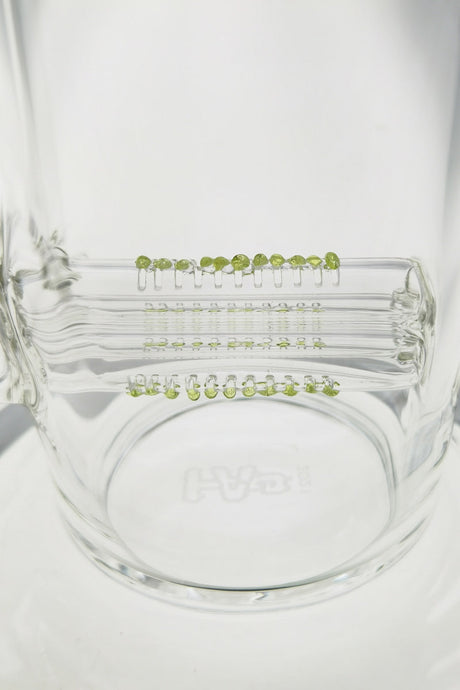 Close-up of TAG 12" Bong with Bent Neck and Triple Inline Diffuser, Clear Glass, 18MM Female