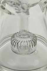 Close-up of TAG 12" Faberge Egg Klein Incycler's percolator, clear glass with 90-degree joint