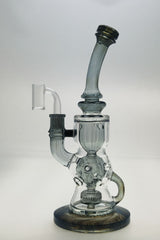 TAG 12" Faberge Egg Klein Incycler with clear glass and blue accents, 14MM female joint, front view