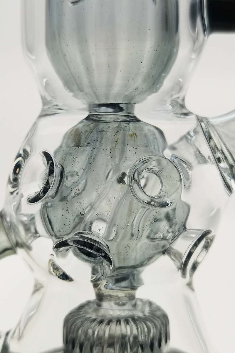 TAG 12" Faberge Egg Klein Incycler close-up, clear glass with Slyme accents, 14MM Female joint