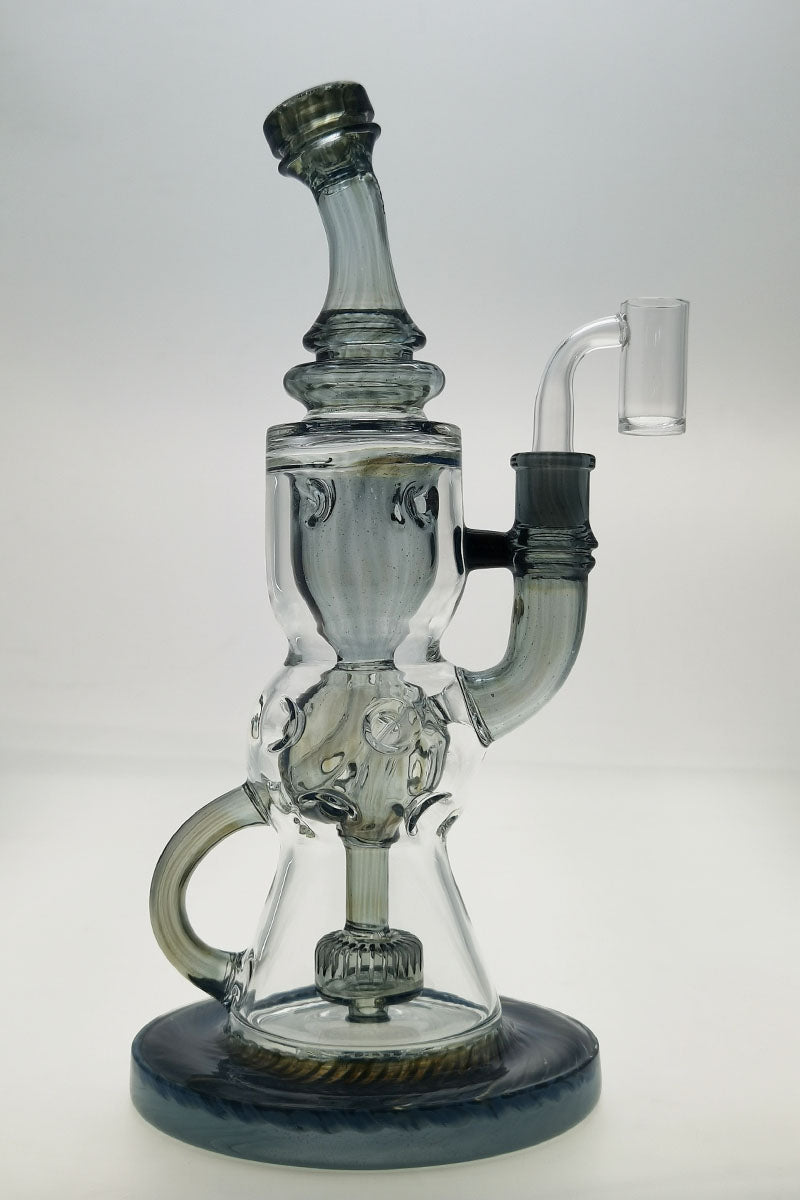 TAG 12" Faberge Egg Klein Incycler with blue accents and clear glass, front view on white background