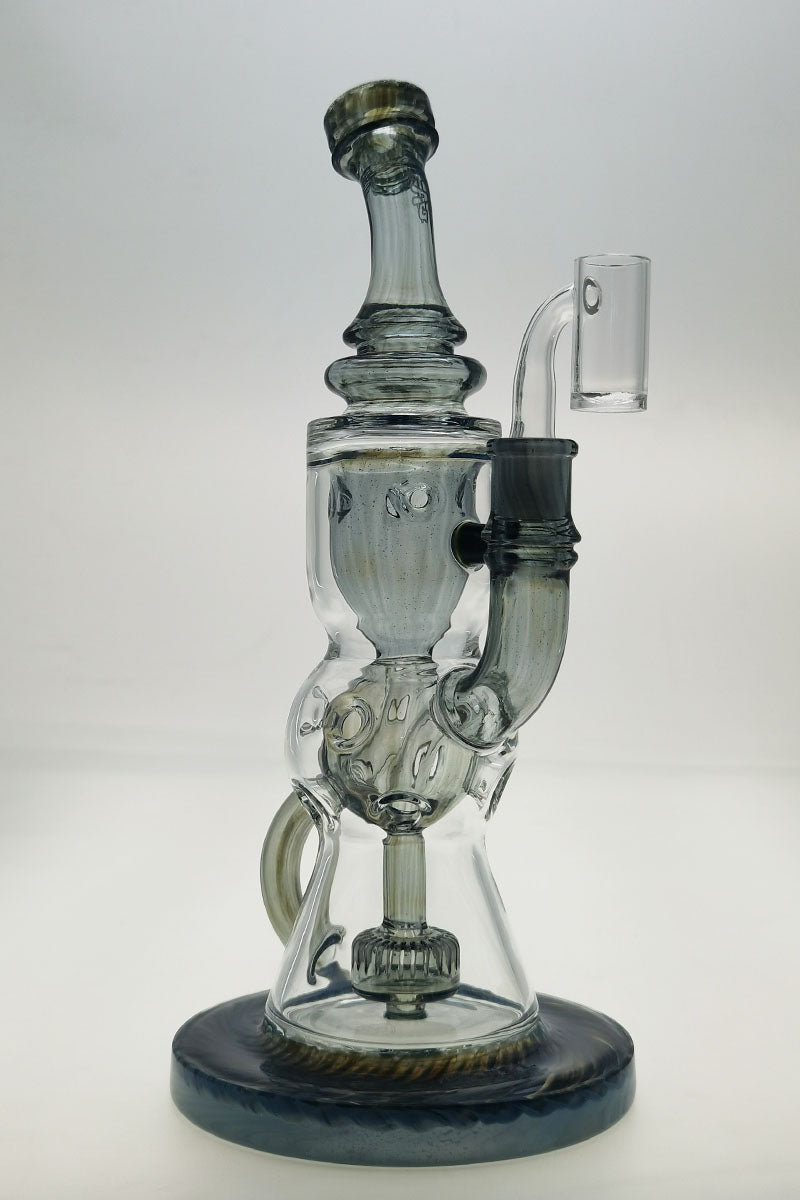 TAG 12" Faberge Egg Klein Incycler by Thick Ass Glass, clear with blue accents, front view