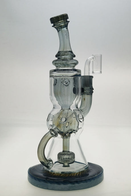 Thick Ass Glass 12" Faberge Egg Klein Incycler, 14MM Female, with blue accents and clear body, front view