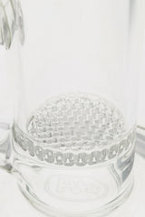 Close-up of TAG 12" Honeycomb Percolator in Clear Glass Dab Rig, 90 Degree Joint