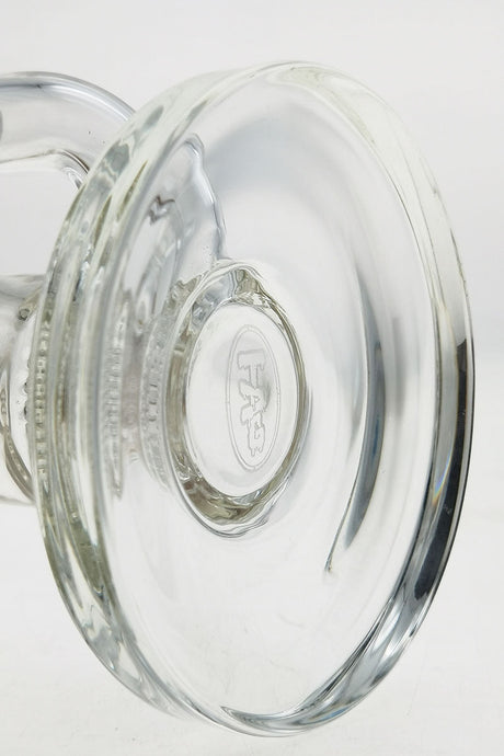 Close-up of TAG 12" Honeycomb Tree Dab Rig base with 14MM Female joint and clear glass