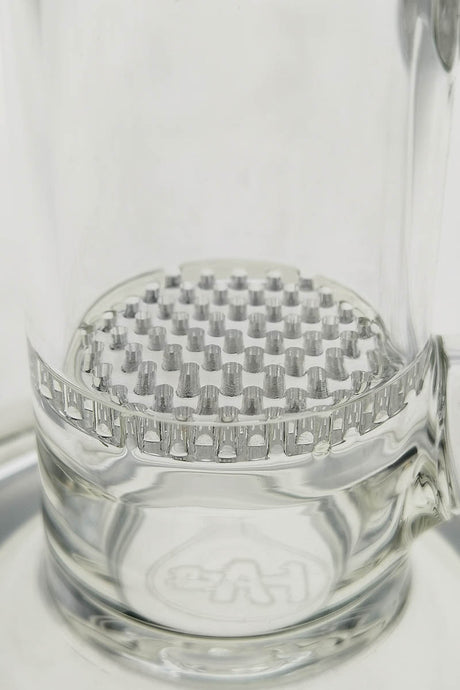 Close-up of TAG 12" Honeycomb Percolator in Clear Glass Dab Rig by Thick Ass Glass
