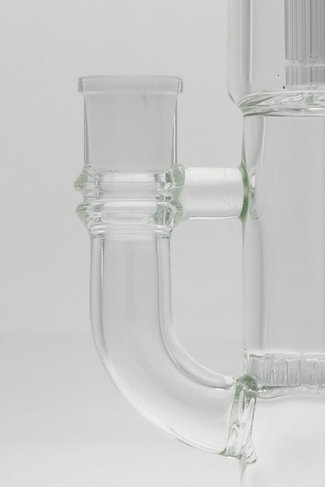 Close-up of TAG 12" Honeycomb to Tree Percolator Bong 14MM Female Joint, Clear Glass