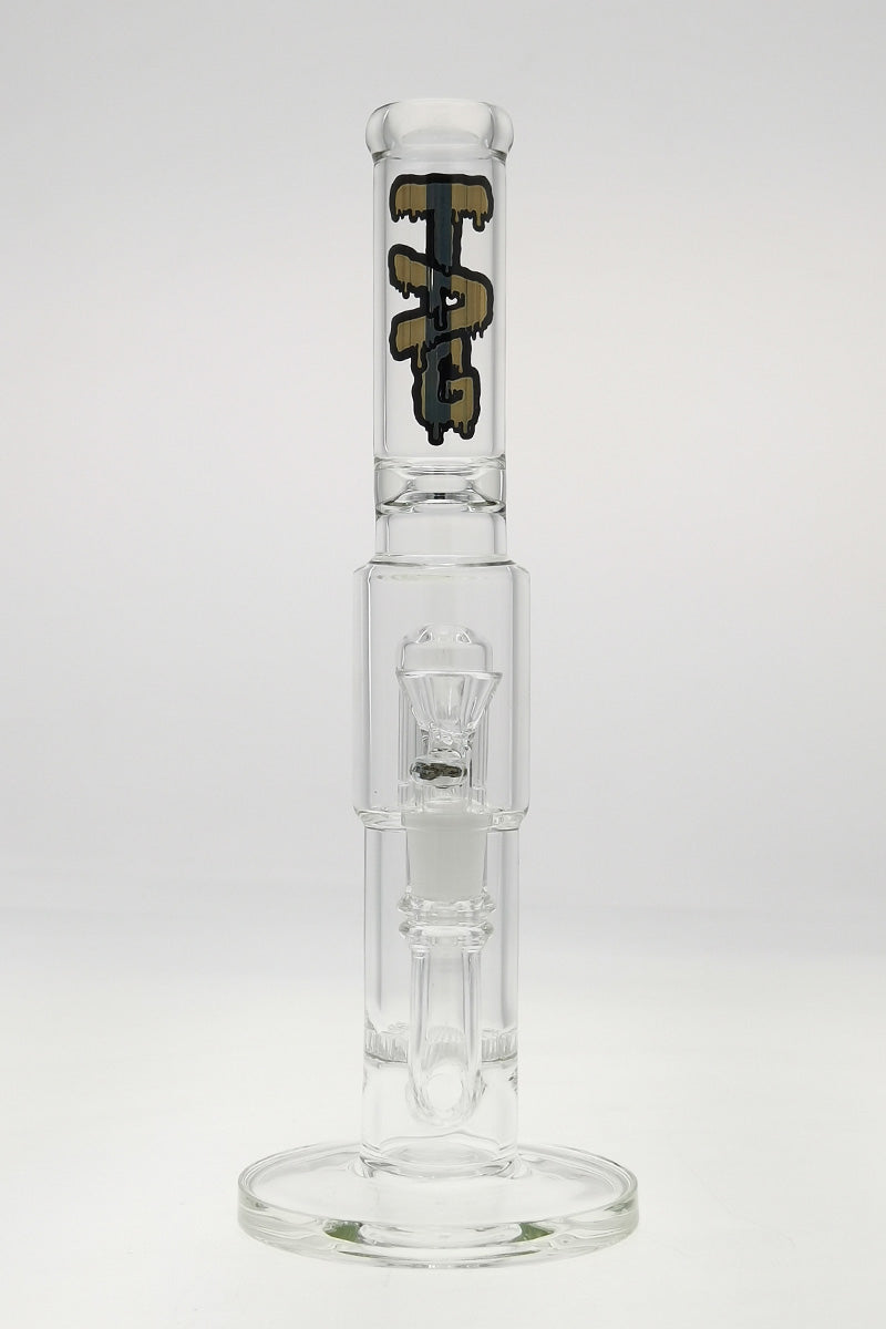 TAG 12" Clear Bong with Honeycomb & 8 Arm Tree Percolators, 14MM Female Joint, Front View