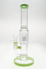 TAG 12" Clear Glass Bong with Green Accents, Honeycomb to Tree Percolator, Front View