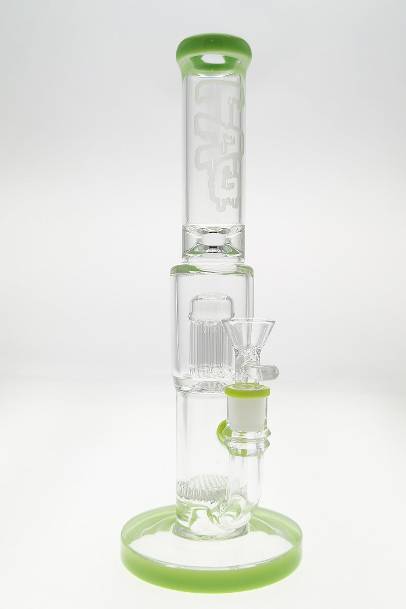TAG 12" Clear Bong with Single Honeycomb & 8 Arm Tree Percolator, Red Accents, Front View