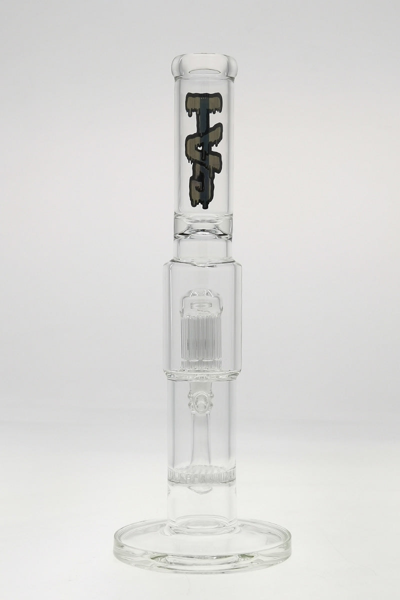 TAG 12" Clear Glass Bong with Honeycomb and 8 Arm Tree Percolators, Front View on White Background