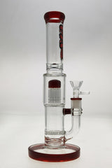 TAG 12" Clear Glass Bong with Red Accents, Honeycomb to Tree Percolator, Front View