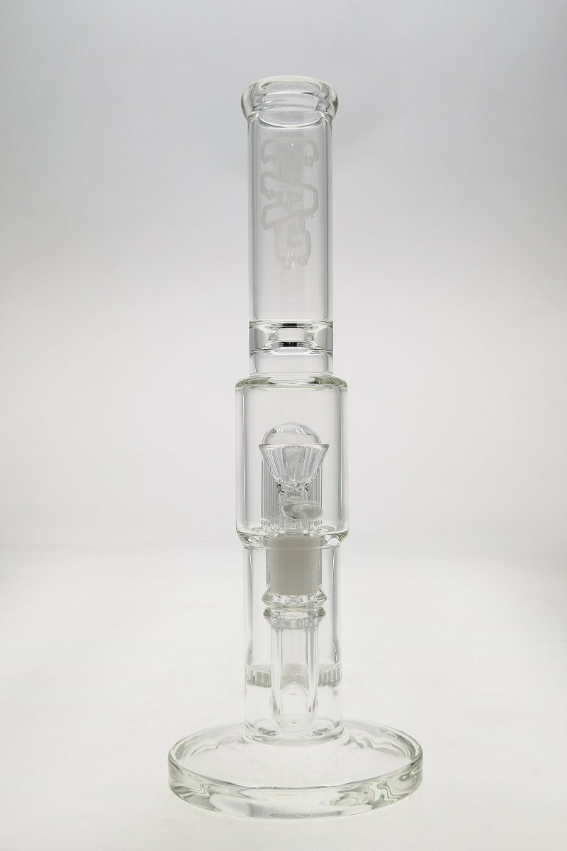TAG 12" Clear Glass Bong with Honeycomb to Tree Percolator Front View on White Background